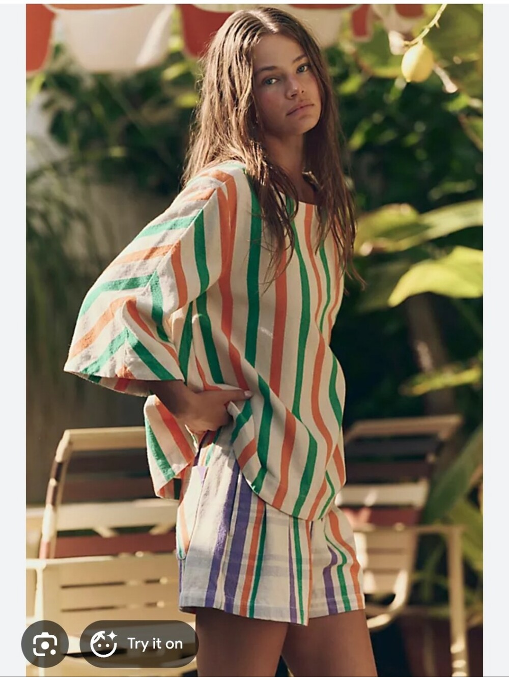 FREE PEOPLE SET THE TONE coord Shorts Set Cotton Boho Striped Coastal Marine Y2K